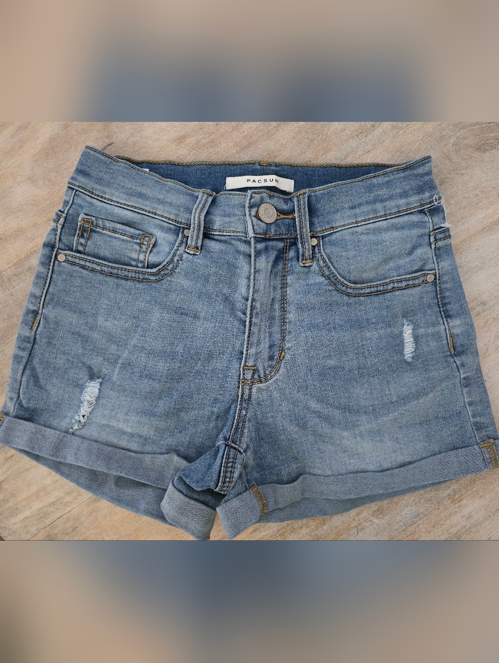 PacSun "The Shortie" Size 23 Blue Denim Roll-Cuff Jean Shorts
